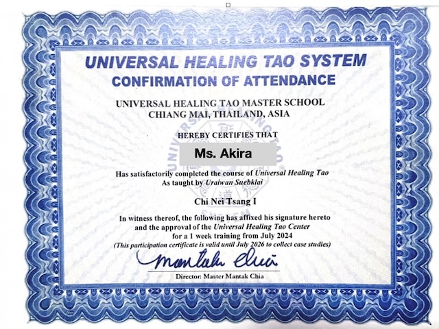 Chi Nei Tsang massage certificate Akira