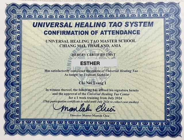 Chi Nei Tsang massage certificate Esther