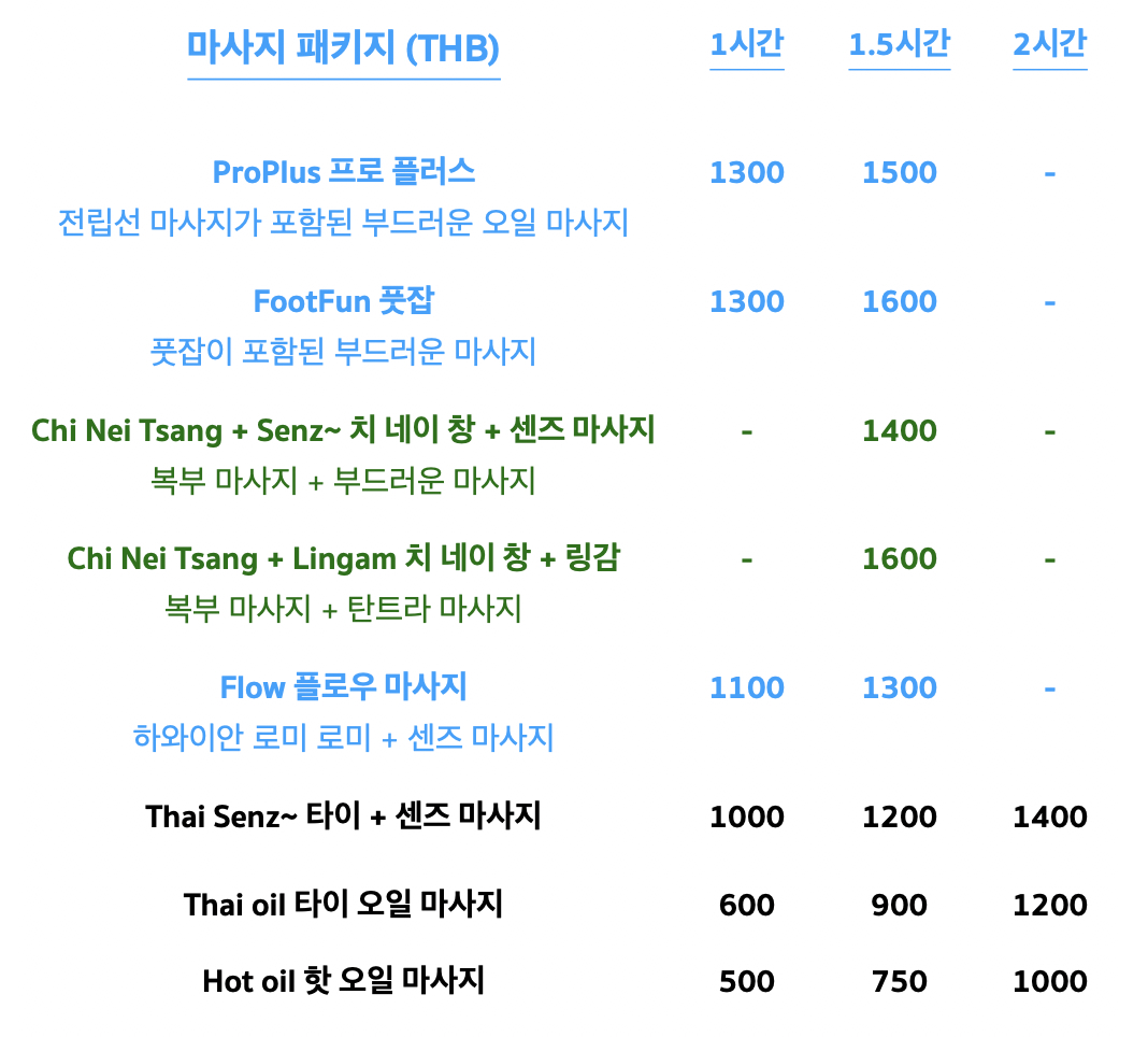 드림 마사지는 치앙마이 메뉴