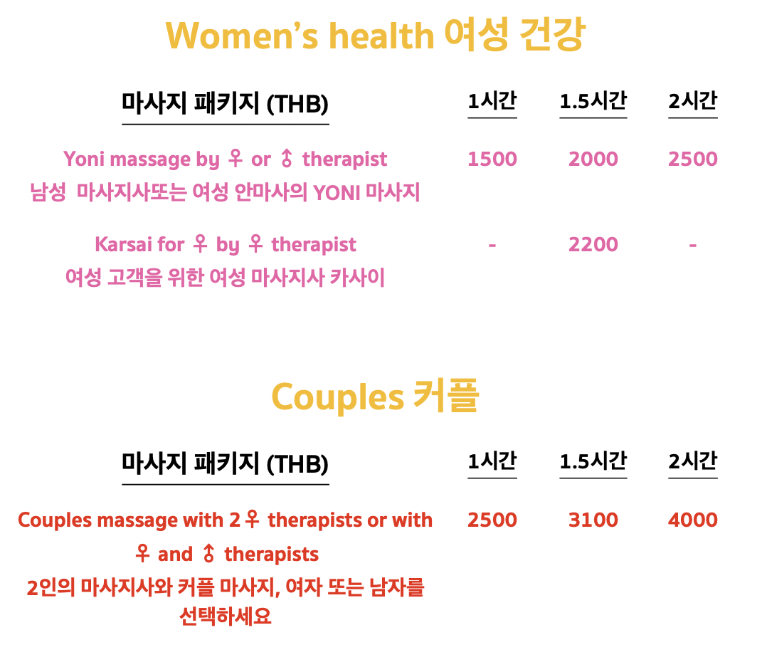 센즈~ 디바 마사지는 치앙마이 메뉴